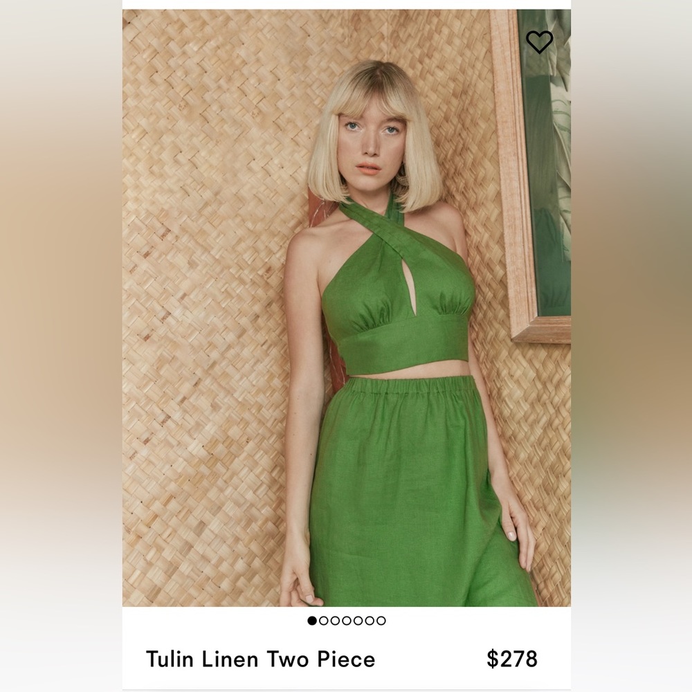 NWT Reformation Tulin Linen Two Piece Kelly Green Size 0 / XS